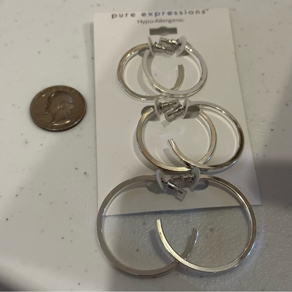 NWT 2 packs -4 total pairs of silver tone earrings. Dress Barn coins; 3 pr hoops - Picture 10 of 11